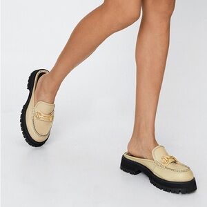 Chunky Backless Loafers Mules Workwear Chic Slip On Shoes Casual Butter Lug Sole